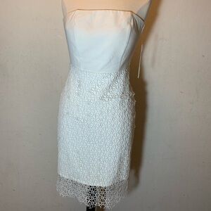 Aryn K White Strapless Lace-Overlay Sheath Dress